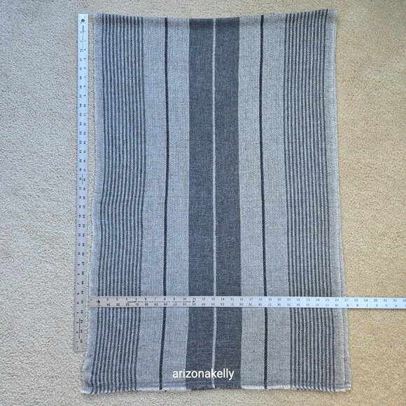 NWOT Cashmere Scarf Light and Dark Grey Stripe Diamond Weave - Picture 12 of 14